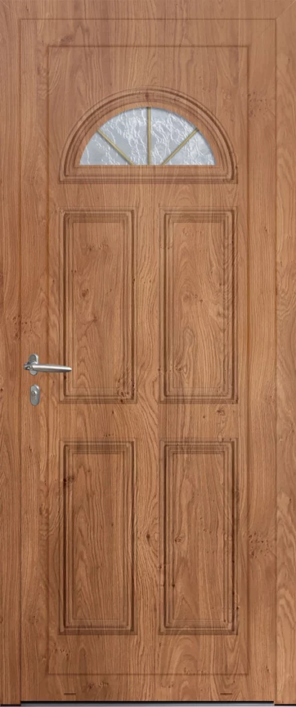 Porte d'entrée marron claire effet bois collection classique modèle Sirius